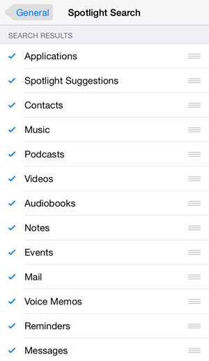 iOS 8 spotlight customizations