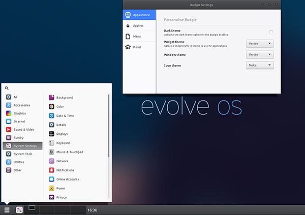 Evolve OS Budgie desktop