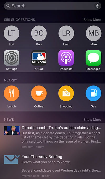 iOS 9 Siri suggestions