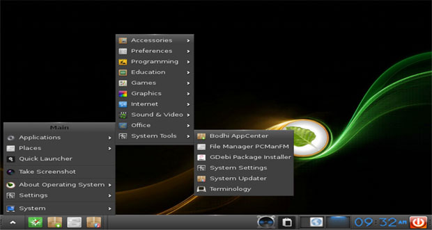 Bodhi Linux 5.0.0 desktop menus