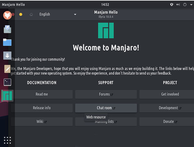 TROM-Jaro Linux, Manjaro Welcome screen