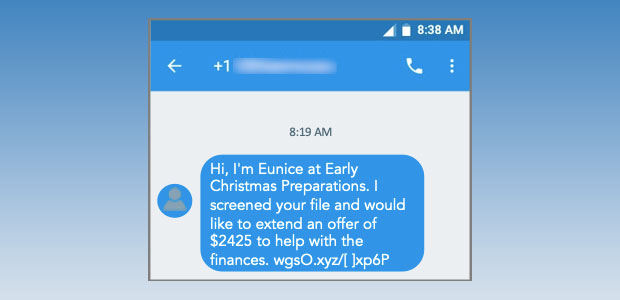 Example of a fraudulent SMS notification