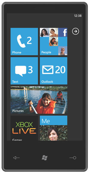 Microsoft Windows Mobile 7 start screen