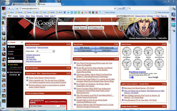 Browser with Google custom home page displayed