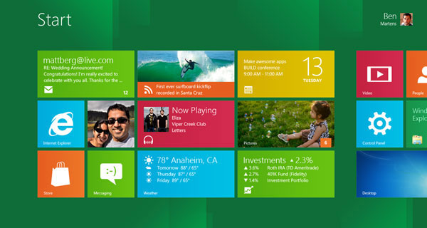 A Windows 8 start screen