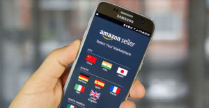 Amazon Seller select your marketplace country icons displayed on a Samsung smartphone